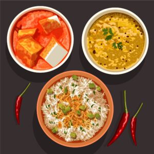 VEG COMBO(Rice/ Roti (3 pcs.),Dal,Paneer tika masala , Pickel, Papad & Chaas)